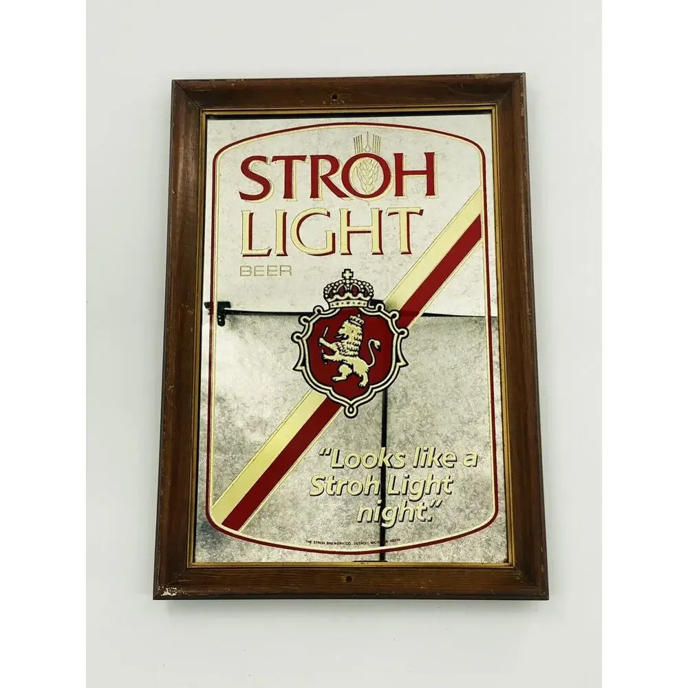Vintage STROH LIGHT BEER Framed Wall Mirror Sign Looks like Stroh Light Night